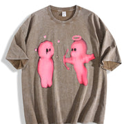 Directional Printing Energetic Vintage Washed T-Shirt in Brown