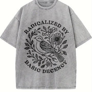 Radicalized By Basic Decency Floral Social Justice vintage washed oversized T-shirt in Gray
