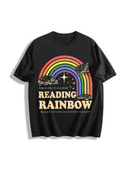 Reading Rainbow Retro Librarian Cotton T-Shirt in Black