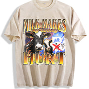 Milk Makes My Tummy Hurt Bootleg Vintage Washed T-Shirt in Beige