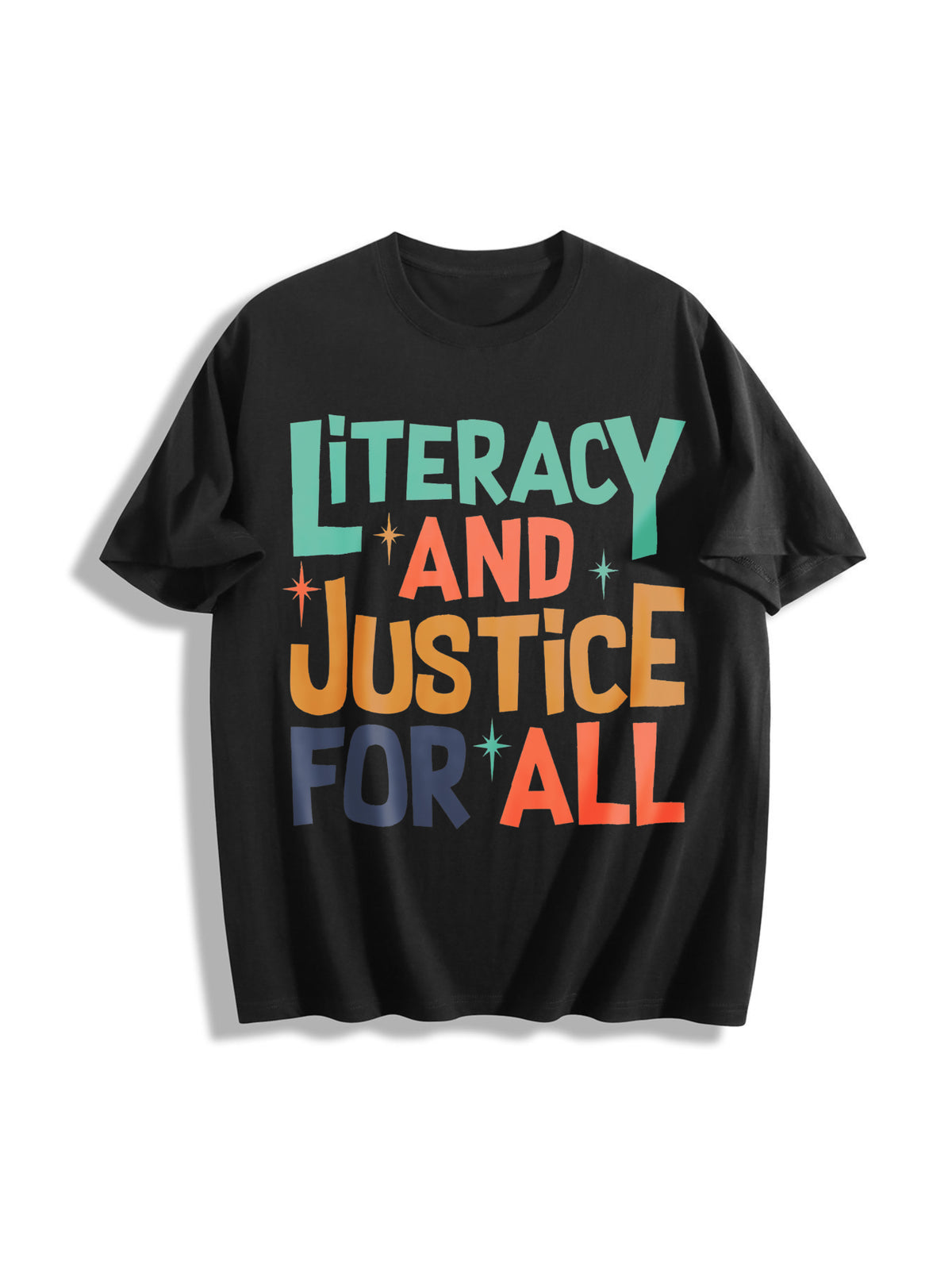 Reading Literacy and Justice for All Cotton T-Shirt in Black