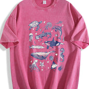 Sea Animal 90s Retro Vintage Washed T-Shirt in Red