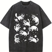 Retro Raccoon in Space 90s Vintage Washed T-Shirt in Black