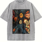 Retro Halloween Characters Vintage Washed T-Shirt in Gray