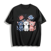 Patriotic Cats American Flag Kittens Cotton T-Shirt in Black