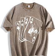 Ace Card Cowboy Playing Card Poker Card Games vintage washed oversized T-shirt in Brown