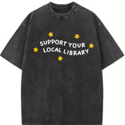 Support Your Local Library Vintage Washed T-Shirt in Black