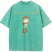 The Only Squat I'm Doin' Is Diddly Cowboy Frog vintage washed oversized T-shirt in Blue