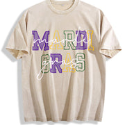 Mardi Gras Carnival New Orleans Vintage Washed T-Shirt in Beige