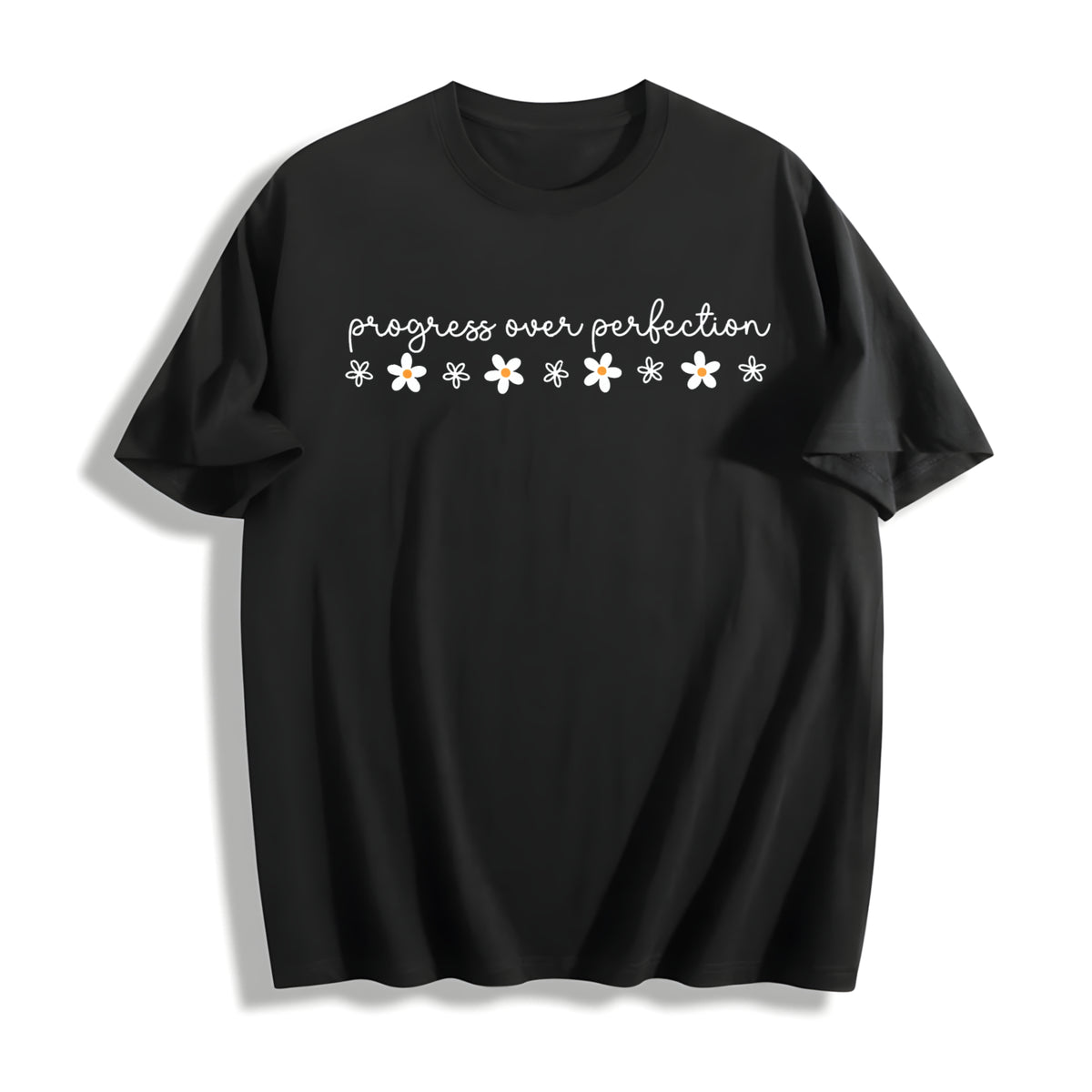 Progress Over Perfection Inspirational Teacher Cotton T-Shirt in Black