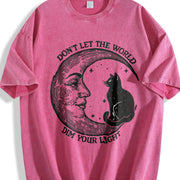 Don't Let the World Dim Your Light Moon and Cat Vintage Washed T-Shirt in Red