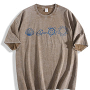 Ocean Icons Embroidered Vintage Washed T-Shirt in Brown