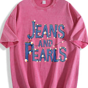 Pearl Patterned Round-neck Loose Vintage Washed T-Shirt in Red