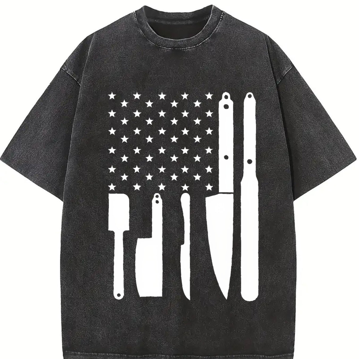 Chef Kitchen Utensils American Flag Vintage Washed T-Shirt in Black