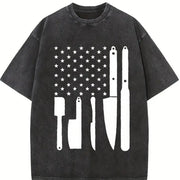 Chef Kitchen Utensils American Flag Vintage Washed T-Shirt in Black