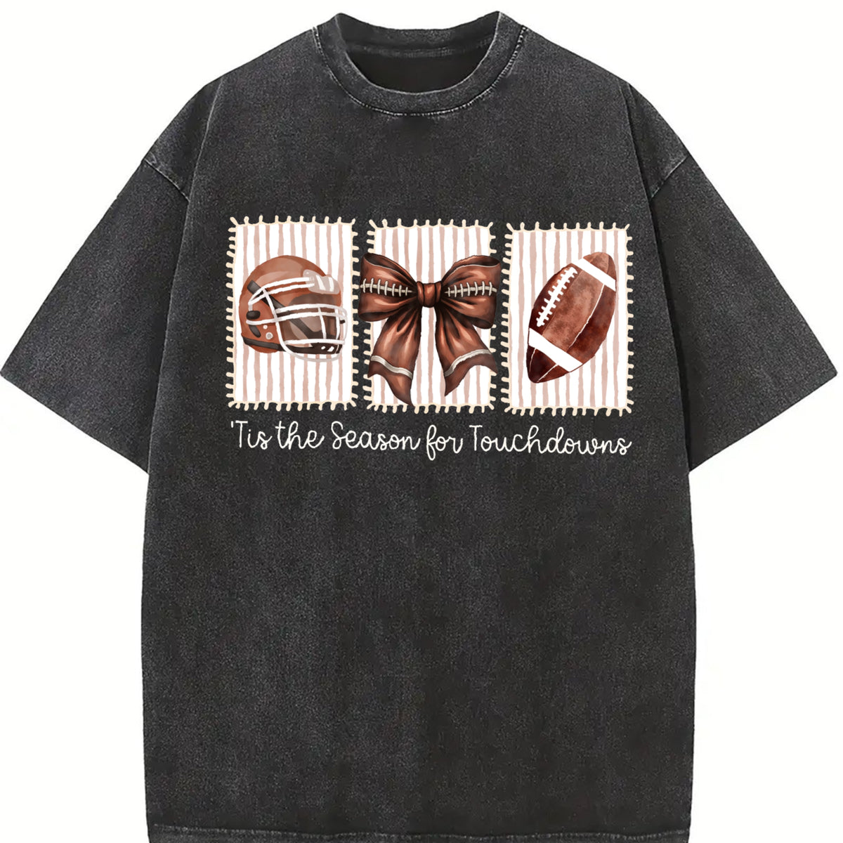 Football Tis the Season for Touchdowns Vintage Washed T-Shirt in Black