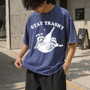 Stay Trashy Raccoon Vintage Washed T-Shirt in Blue