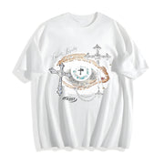 Eye & Cross Gothic Grunge Y2k Emo Scene Amity Affliction Cotton T-Shirt in White