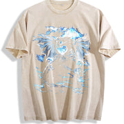 Y2K Dragon Lightning Fantasy Vintage Washed T-Shirt in Beige