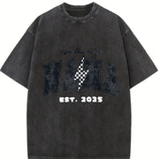 Boy Mom Custom Est Date New Mama Lighting Bolt First Time Vintage Washed T-Shirt in Black