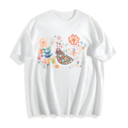Short-sleeve with a Mexican and Bohemian Cotton T-Shirt in White