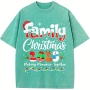Family Christmas 2025 Vintage Washed T-Shirt in Blue