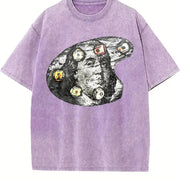 Benjamin Franklin Money High Neck Vintage Washed T-Shirt in Purple