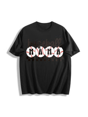 Baseball Mama Checkered Mama Cotton T-Shirt in Black