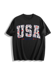 Floral USA Retro America Cotton T-Shirt in Black