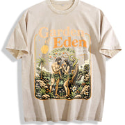 Garden of Eden Christian Bible Story Adam Eve Vintage Washed T-Shirt in Beige