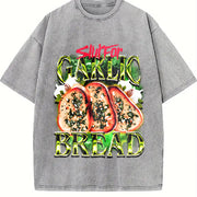 Garlic Bread Retro Meme Food Vintage Washed T-Shirt in Gray