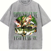 Want Me Fish Fear Me Vintage Washed T-Shirt in Gray