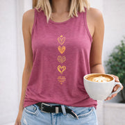 Heart Crown Gold Crew-neck Sleeveless Vest Outdoor Women's Color Cotton Tank Top in Red