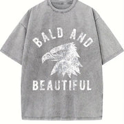 Bald and Beautiful Sarcastic Bald Eagle Fourth of July Vintage Washed T-Shirt in Gray
