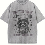 Astronaut Raccoon 90s Vintage Washed T-Shirt in Gray