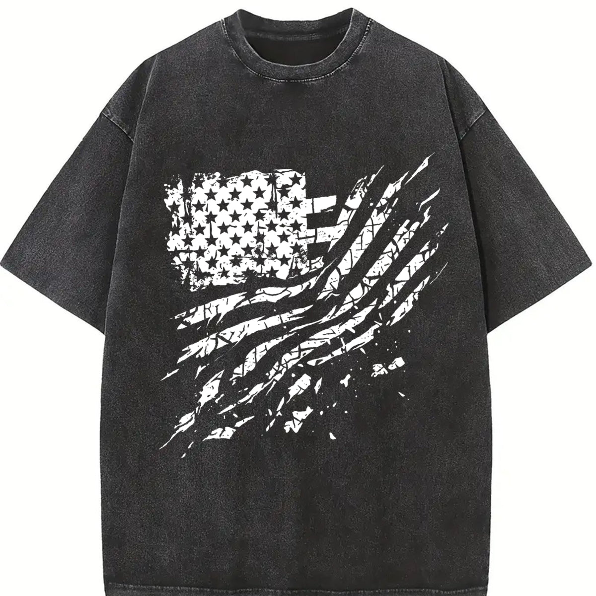 Distressed American Flag Vintage Washed T-Shirt in Black