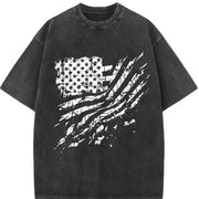 Distressed American Flag Vintage Washed T-Shirt in Black