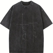 Minimal Line Art Vintage Washed T-Shirt in Black