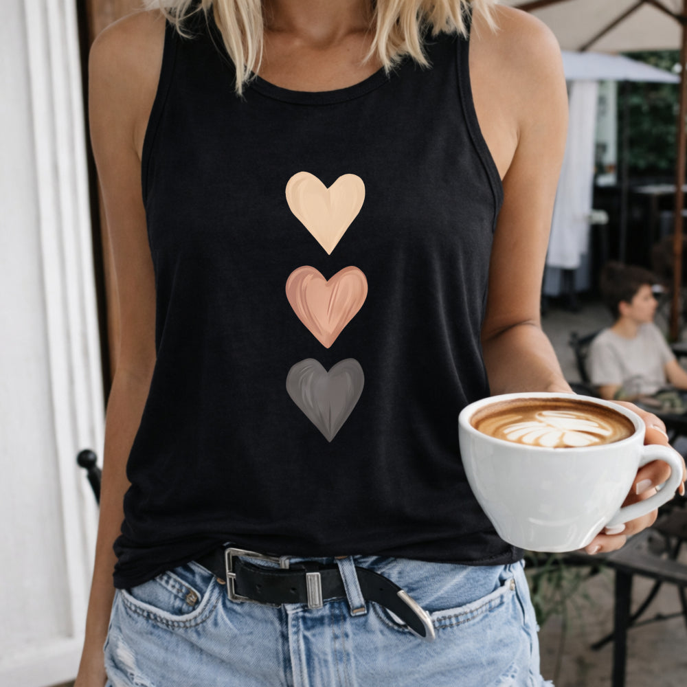 Three Neutral Hearts Women's Color Cotton Tank Top in Black