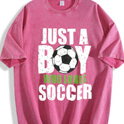 Just a Boy Who Loves Soccer Vintage Washed T-Shirt in Red