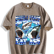 Swim Fast Eat A... Vintage Washed T-Shirt in Brown