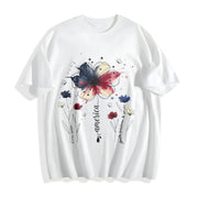 American Floral Patriotic Wildflower Cotton T-Shirt in White