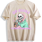 Go Away I'm in a Social Panic Vintage Washed T-Shirt in Beige
