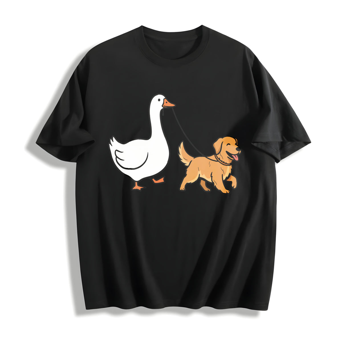 Golden Retriever Goose and Dogs Golden Mom Silly Goose Cotton T-Shirt in Black