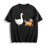 Golden Retriever Goose and Dogs Golden Mom Silly Goose Cotton T-Shirt in Black