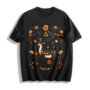 A Bohemian- Floral Moose Cotton T-Shirt in Black