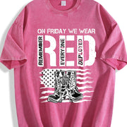 Military Support US Flag & Red Friday for Spring Vintage Washed T-Shirt in Red