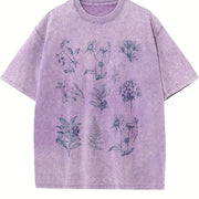 90s Botanical Retro Botanical Wild Flowers Nature Vintage Washed T-Shirt in Purple