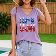 Patriotic USA Flag Vest Women's Color Cotton Tank Top in Purple