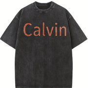 Calvin Name Typography Vintage Washed T-Shirt in Black
